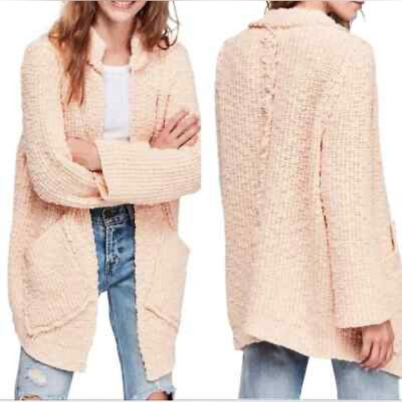 Free People Waterfront Cardigan Sweater Size Medium M Peach Open Front - Picture 2 of 10